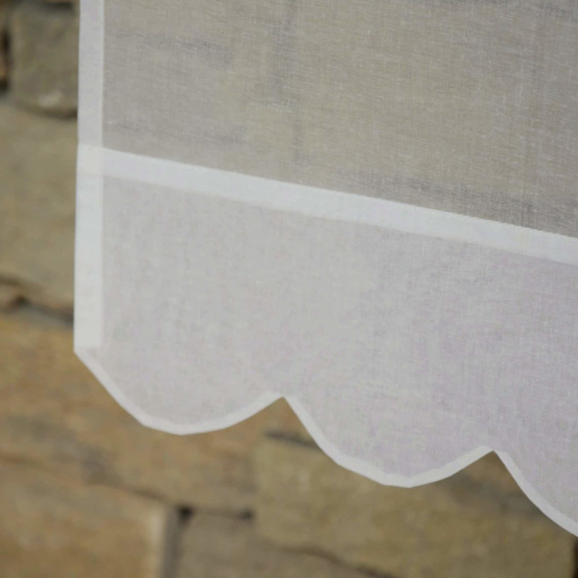 Lot De 2 Rideaux Brise-Bise Aspect Lin Avec Pompons - Blanc Uni 60x45 Cm, Passage Tringle
