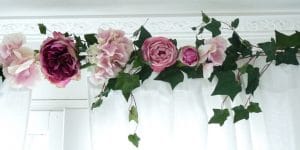 cantonnière rideaux guirlandine shabby roses et pivoines
