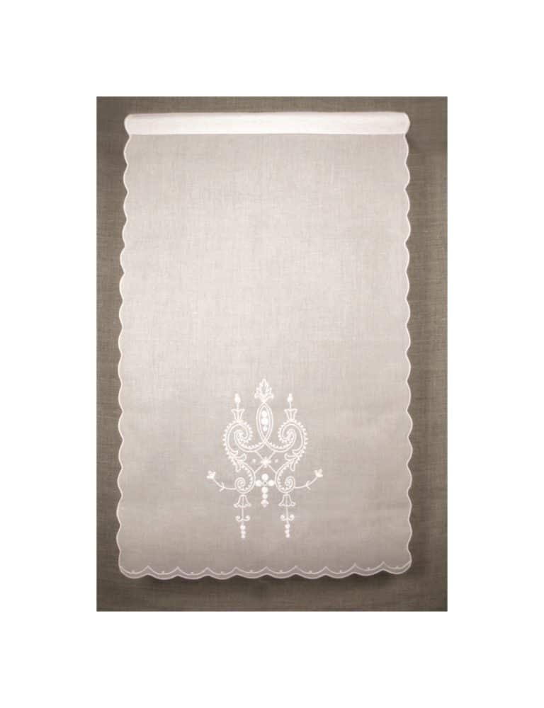 Rideau Brise-bise Brodé Main, Bord Au Crochet - Blanc 'Belle Rose' 45x60 Cm - Fait Main Artisanal France