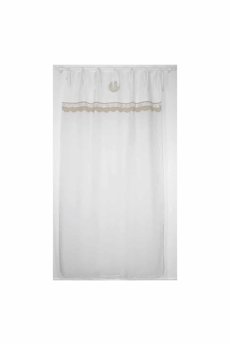 Long Rideau voilage Lin Blanc Monogramme Brodé ambiance charme