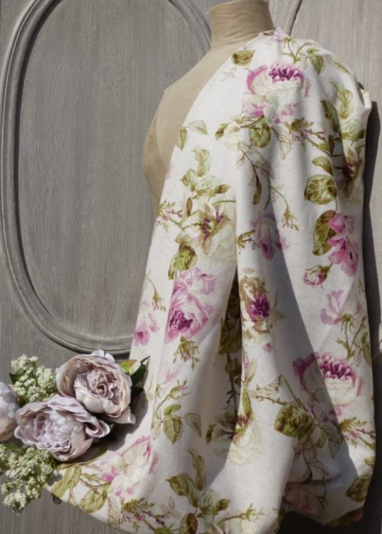Coupon taie traversin shabby raies et fleurs bleues - Le Grenier de Lisette
