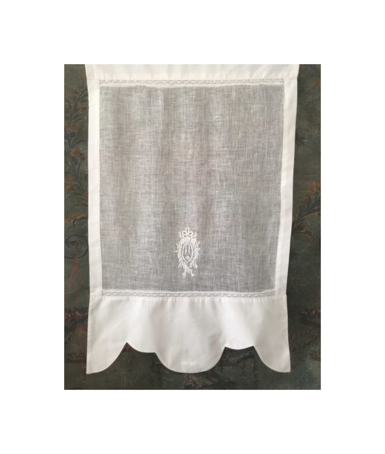 Rideau Brise-bise Brodé Main, Bord Au Crochet - Blanc, 45x60 Cm, Fait Main En France - Neuf