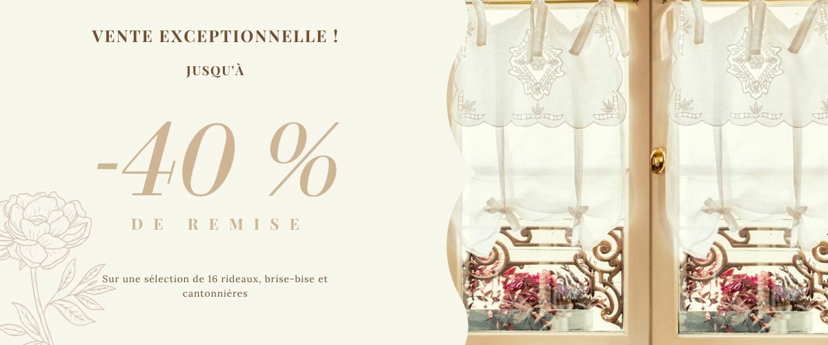 vente exceptionnelle de rideaux, brise bise et cantonnières sur Le Monde de Rose